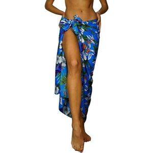 VTG Women's Shawl Scarf Sarong Blue pink Tropical Fringe-Edge Beach Boho 62”x42”